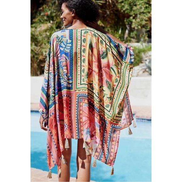 FARM Rio Swimsuit Cover Up With Tassels Poncho SZ M-L NWOT - Picture 2 of 12